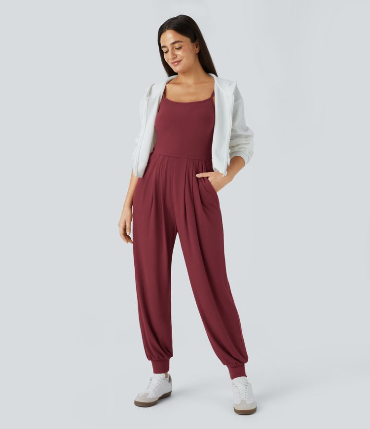 Ribbed Knit Cut Out Pocket Casual Jogger Jumpsuit