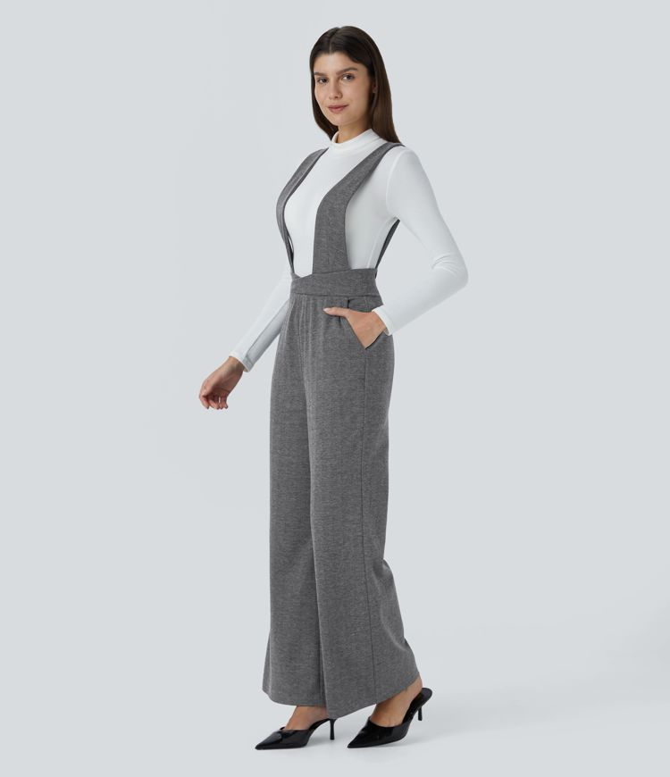 Wide Strap Decorative Pocket Herringbone Work Overalls