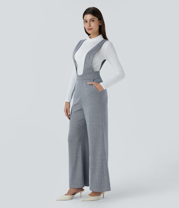 Wide strap decorative button side pocket herringbone overall