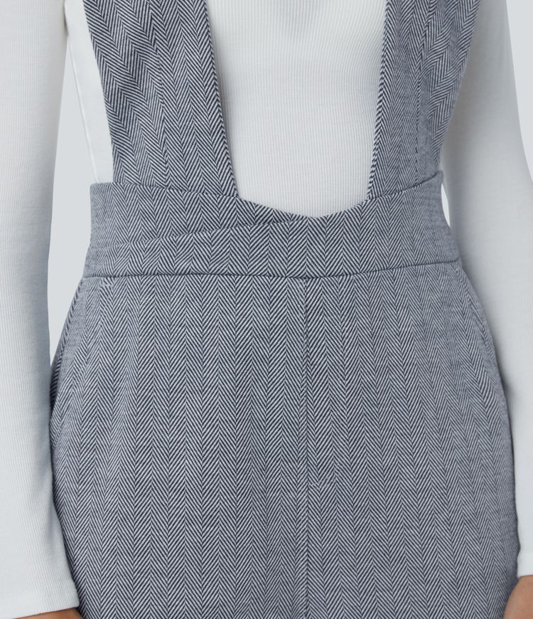 Wide strap decorative button side pocket herringbone overall