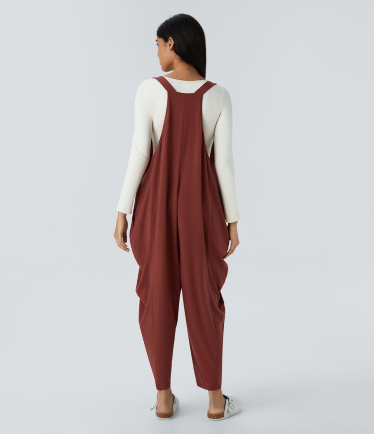 Adjustable Strap Button Side Pocket Stacked Casual Overalls