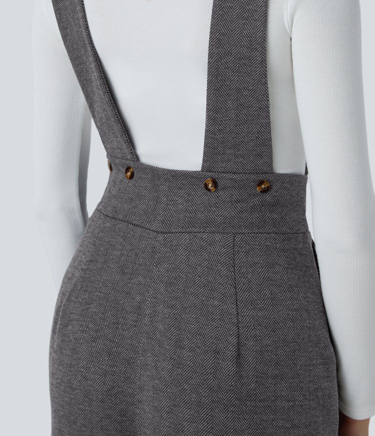 Wide Strap Decorative Pocket Herringbone Work Overalls