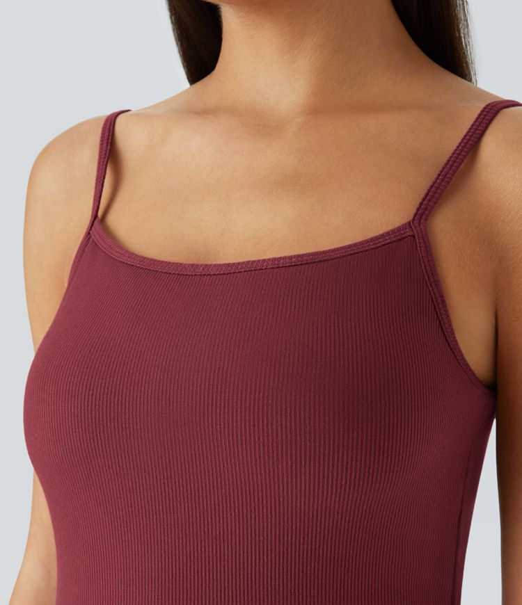 Ribbed Knit Backless Cut Out Adjustable Strap Plicated Side Pocket Casual Jogger Jumpsuit