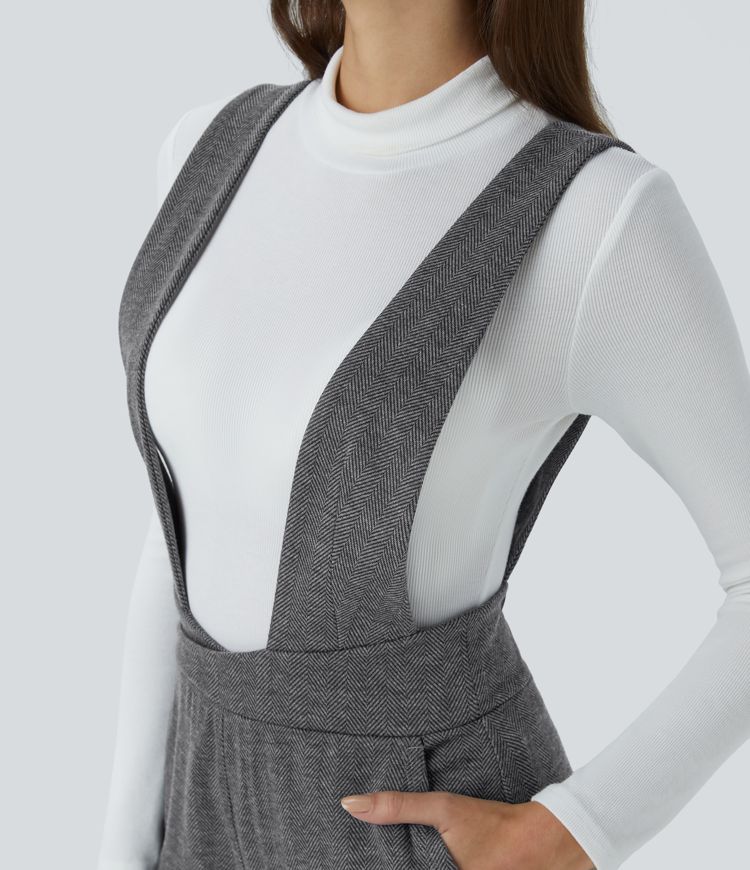 Wide Strap Decorative Pocket Herringbone Work Overalls