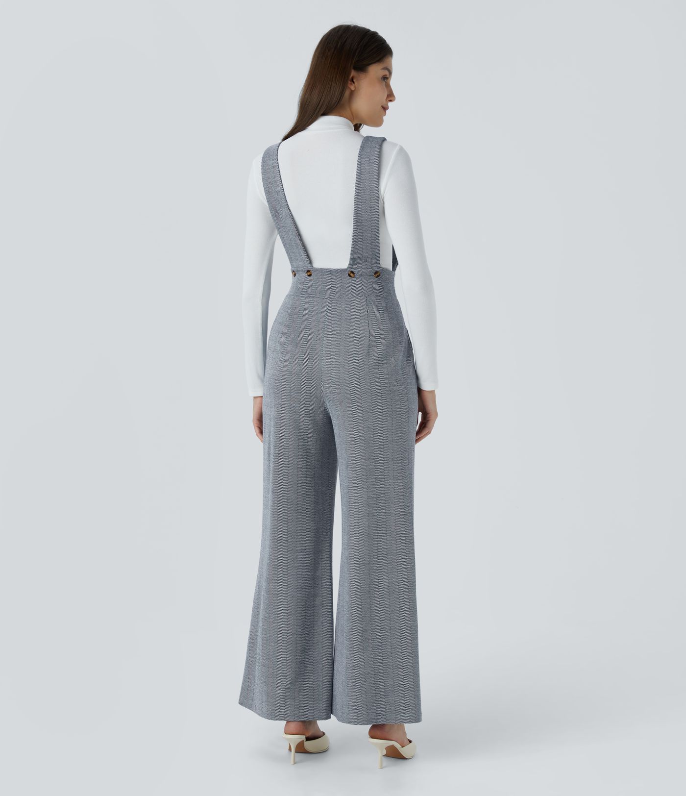 Wide strap decorative button side pocket herringbone overall