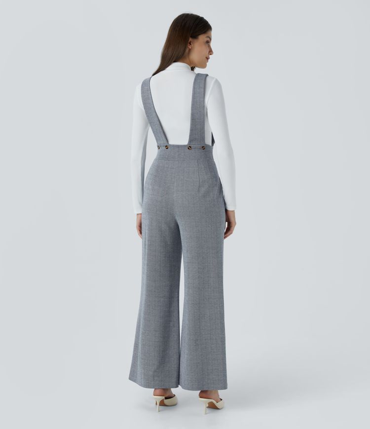 Wide strap decorative button side pocket herringbone overall