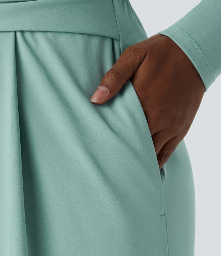 Combinaison décontractée à col en V, manches longues, poches latérales et liens dans le dos