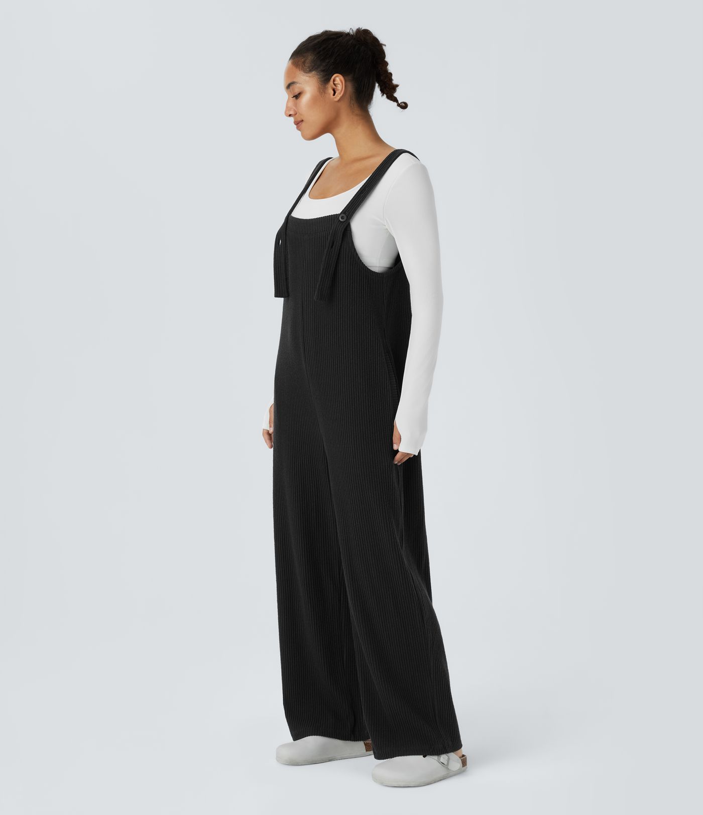 Gerippte Strick-Taschen Casual Latzhose