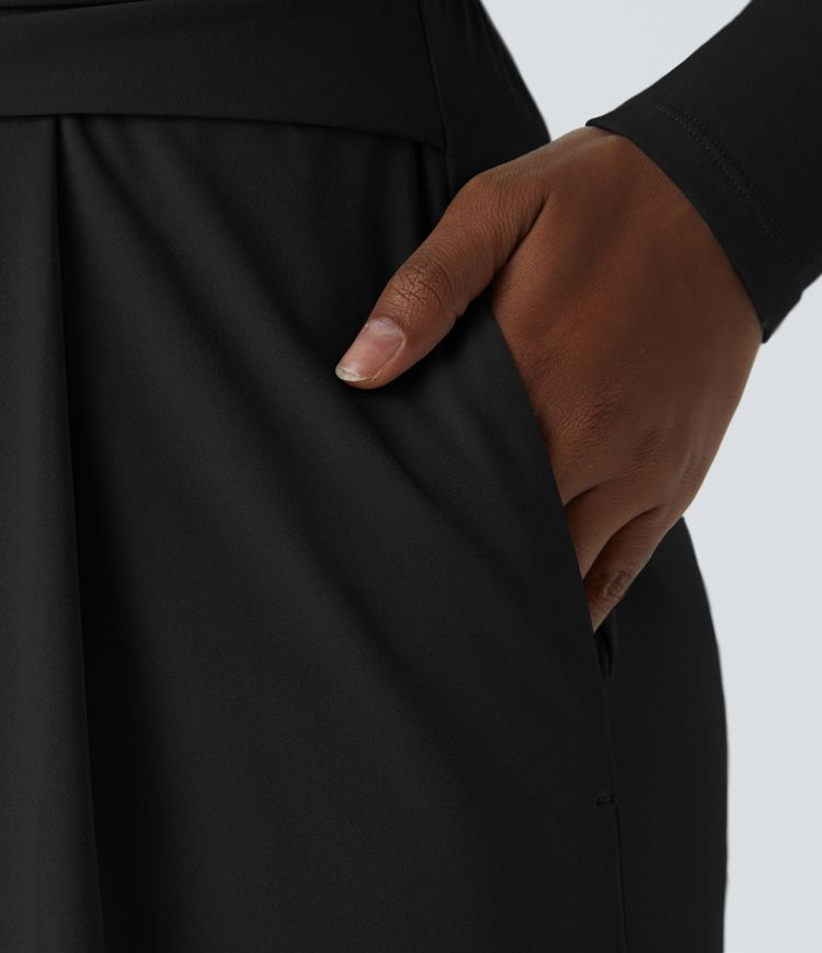 Mono cuello V manga larga bolsillo lateral lazo espalda