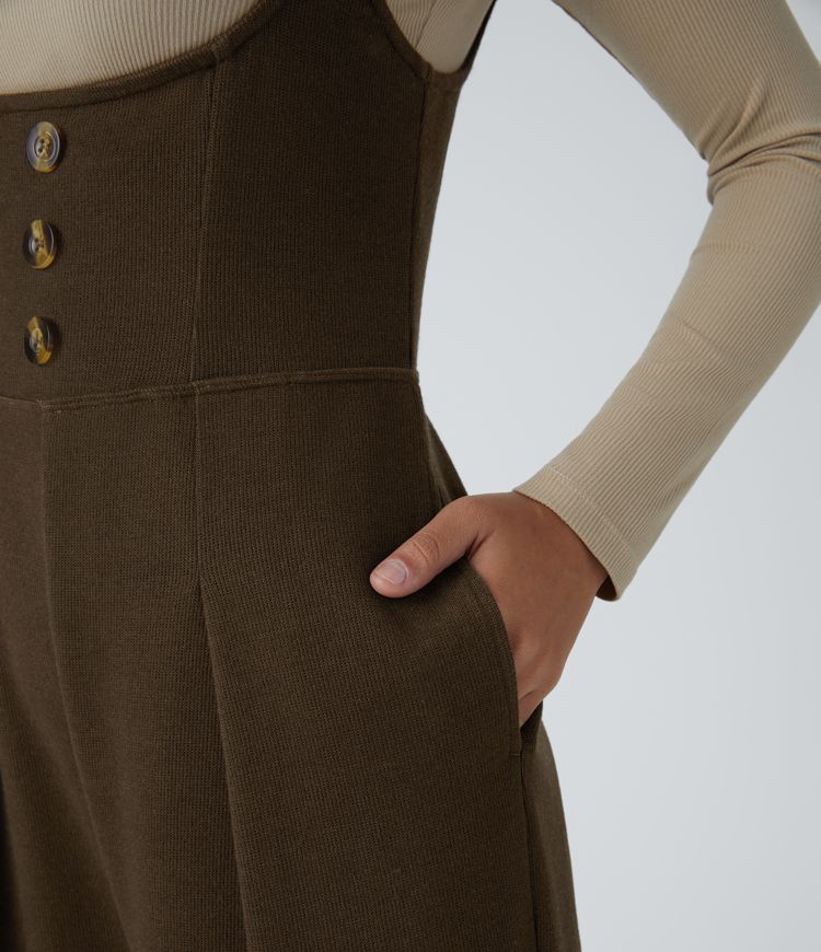 Sleeveless Decorative Pocket Work Suspender Jumpsuit