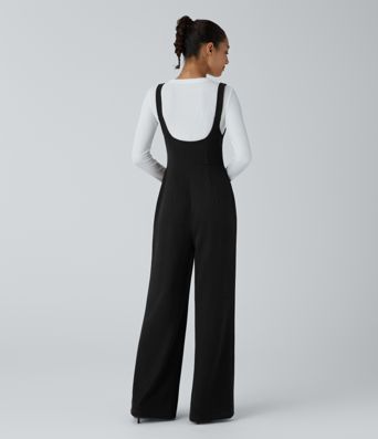 Sleeveless Decorative Pocket Work Suspender Jumpsuit