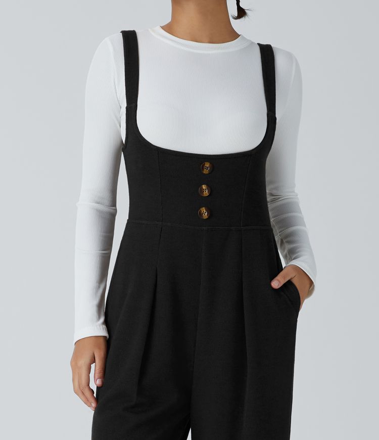 Sleeveless Decorative Pocket Work Suspender Jumpsuit