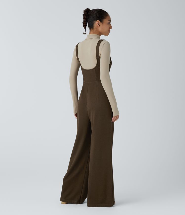 Sleeveless Decorative Pocket Work Suspender Jumpsuit