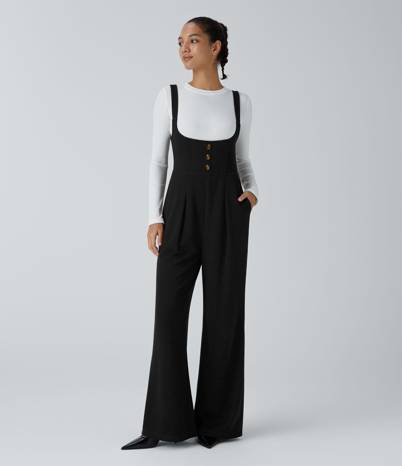 Sleeveless Decorative Pocket Work Suspender Jumpsuit