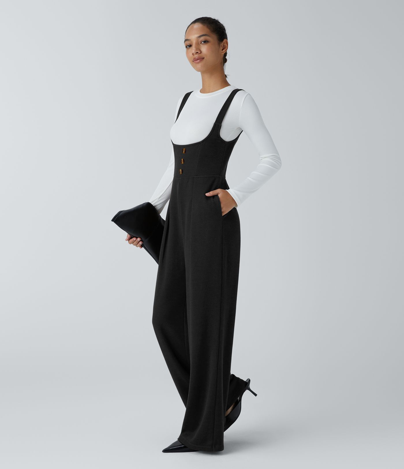 Sleeveless Decorative Pocket Work Suspender Jumpsuit