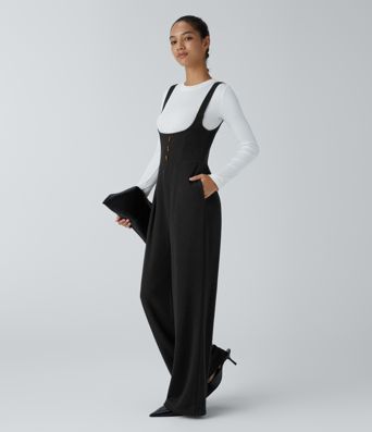 Sleeveless Decorative Pocket Work Suspender Jumpsuit