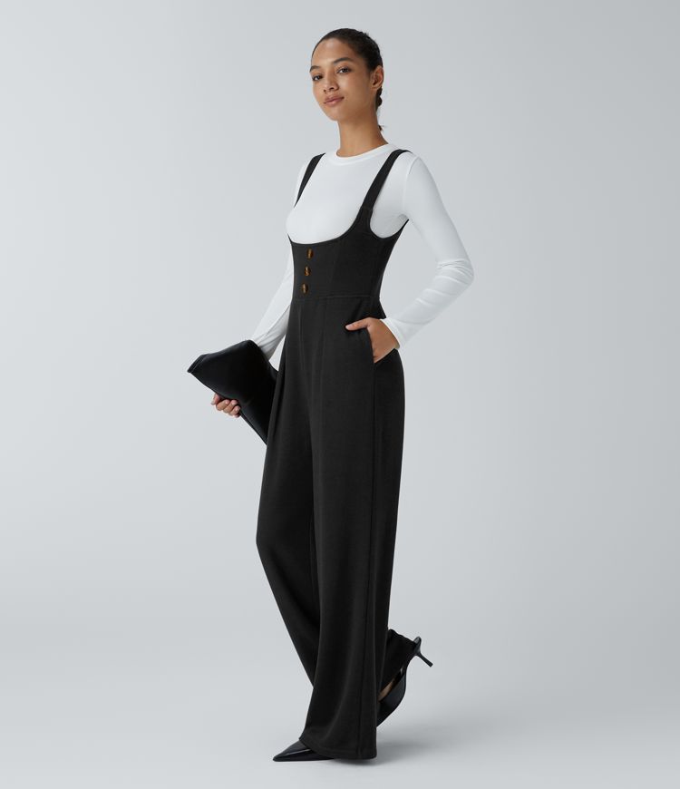 Sleeveless Decorative Pocket Work Suspender Jumpsuit