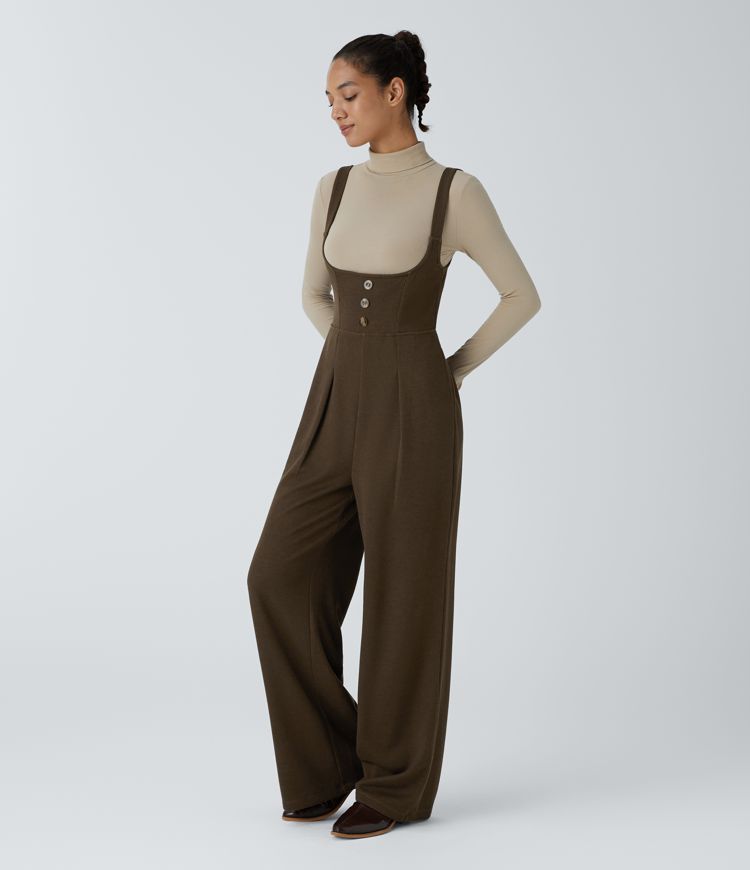 Sleeveless Decorative Pocket Work Suspender Jumpsuit