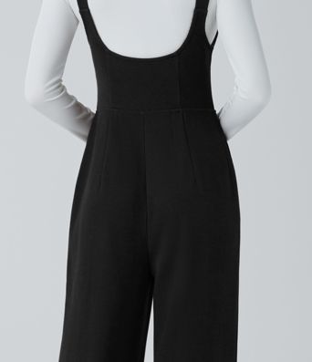 Sleeveless Decorative Pocket Work Suspender Jumpsuit