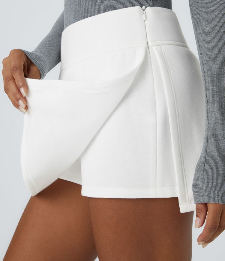 Mid Rise Side 2-in-1 Fleece Mini Casual Skirt