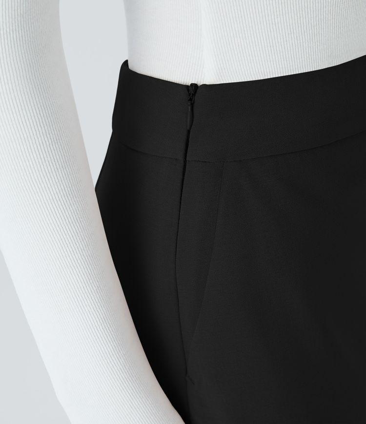 Falda oficina recta tiro alto bolsillo lateral cremallera invisible dobladillo dividido 2 en 1