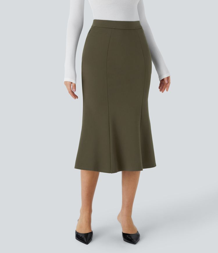 Falda sirena oficina tiro alto bolsillo lateral cremallera