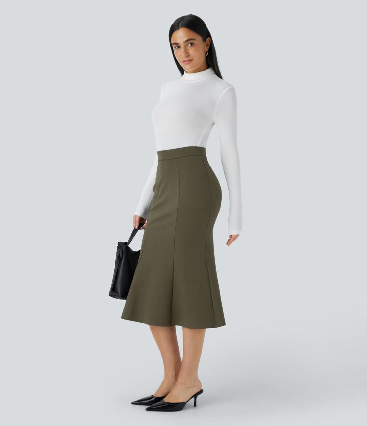 Falda sirena oficina tiro alto bolsillo lateral cremallera