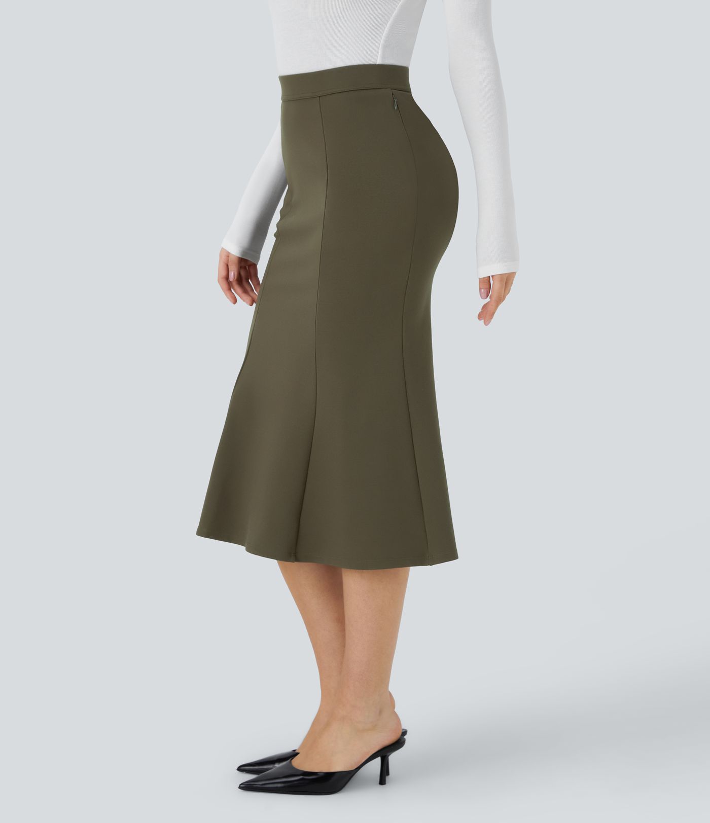 Falda sirena oficina tiro alto bolsillo lateral cremallera