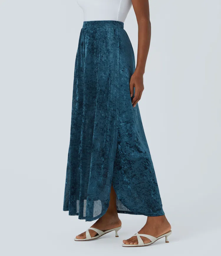 Sheer High Waisted Velvet Maxi Skirt