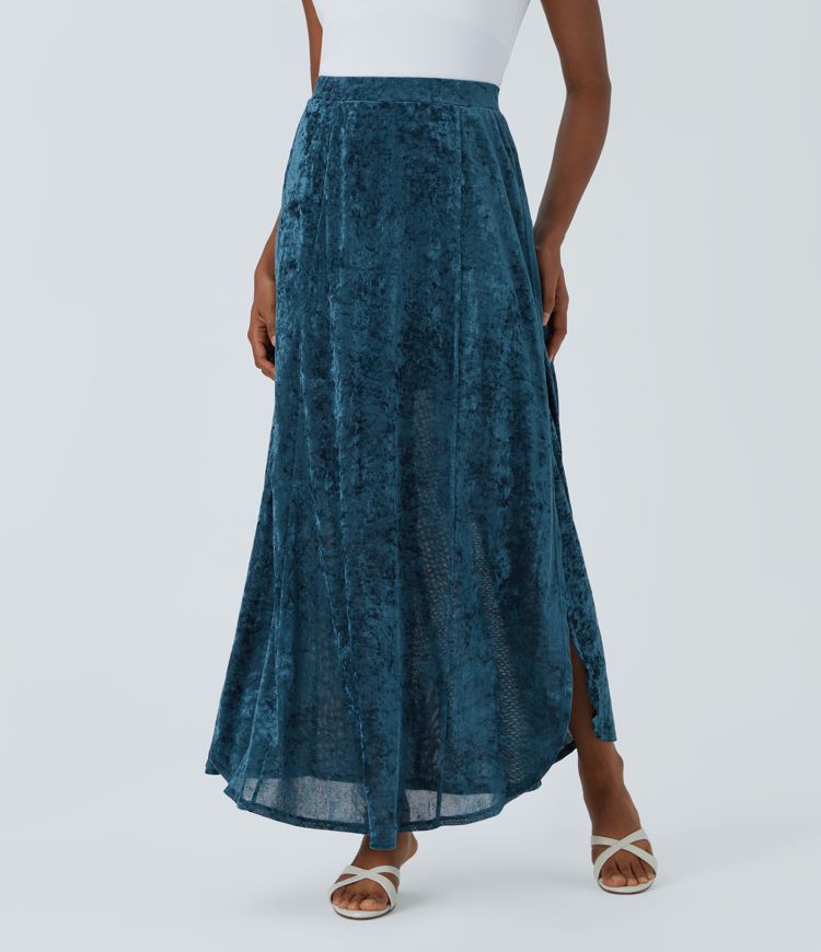 Transparenter, hoch taillierter Samt-Maxirock