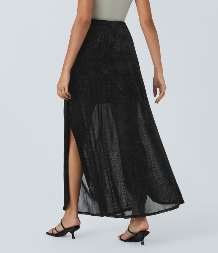 Sheer High Waisted Velvet Maxi Skirt