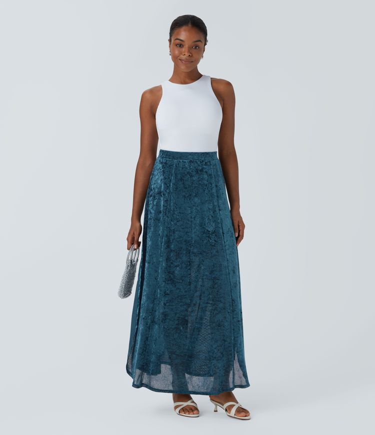 Transparenter, hoch taillierter Samt-Maxirock