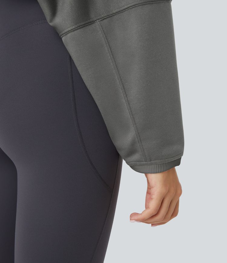 Round Neck Batwing Sleeve Cropped Relaxed Casual Sweatshirt