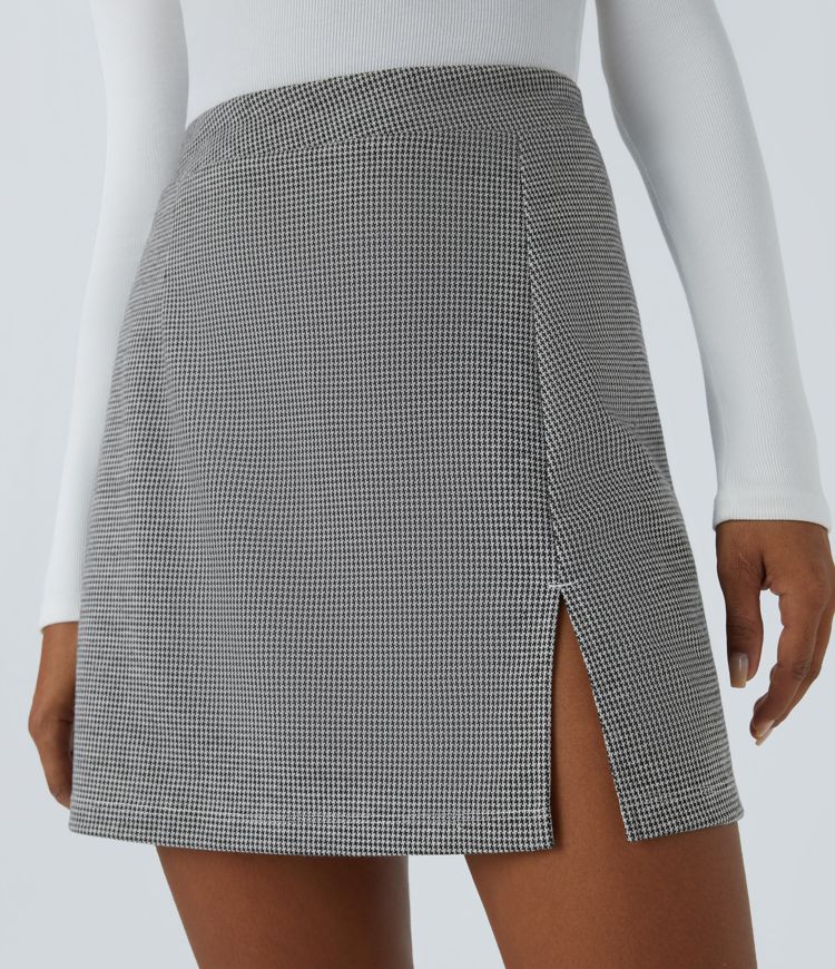 High Waisted 2-in-1 Houndstooth Mini Work Skirt