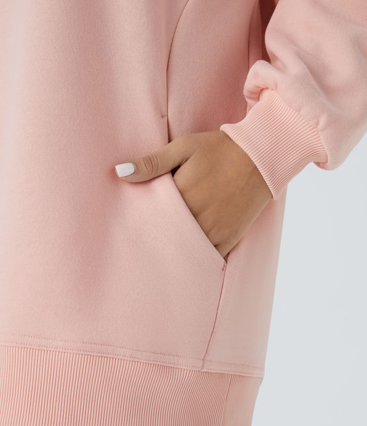 Round Neck Long Sleeve Side Pocket Oversize Fleece Casual Sweatshirt