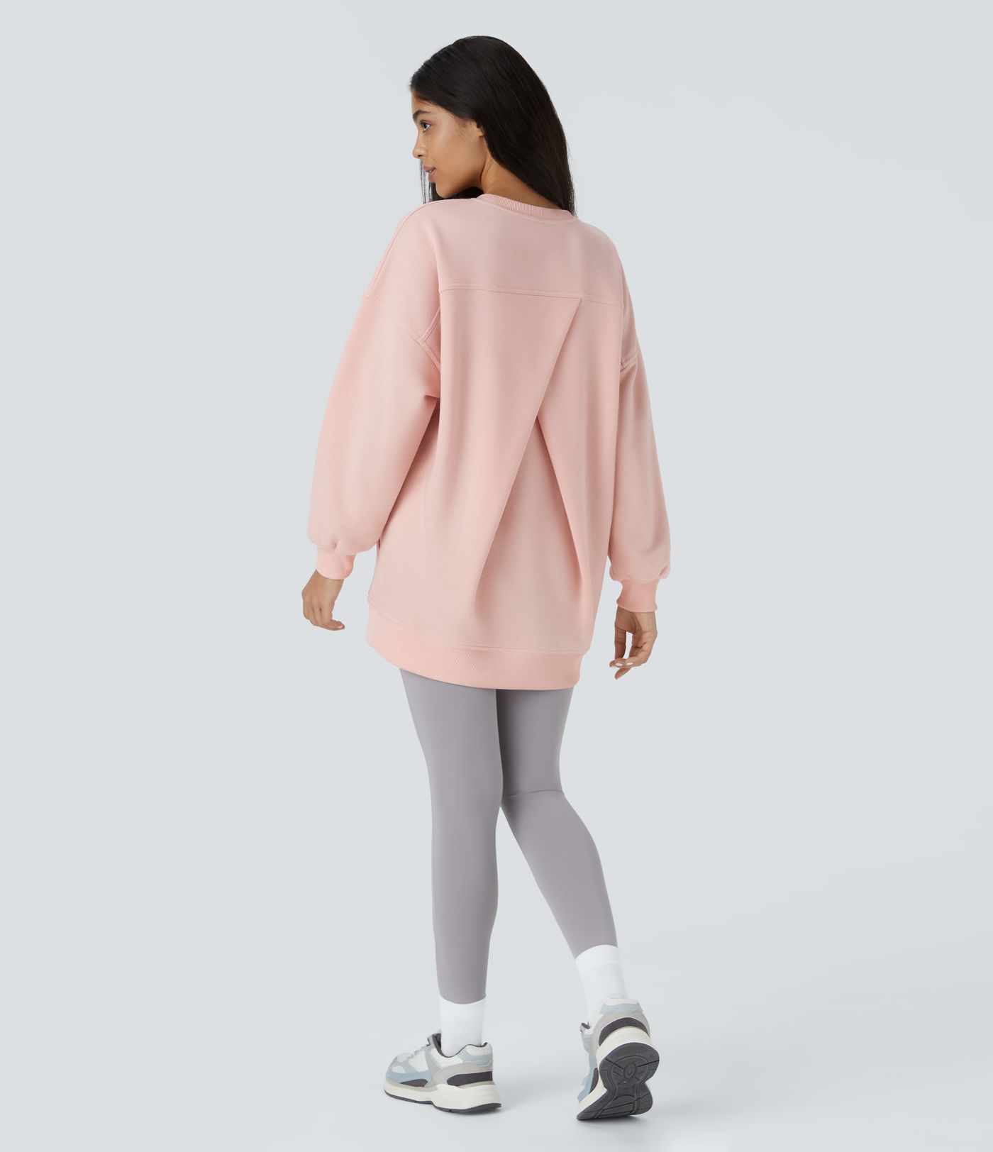 Round Neck Long Sleeve Pocket Oversize Fleece Casual Sweatshirt