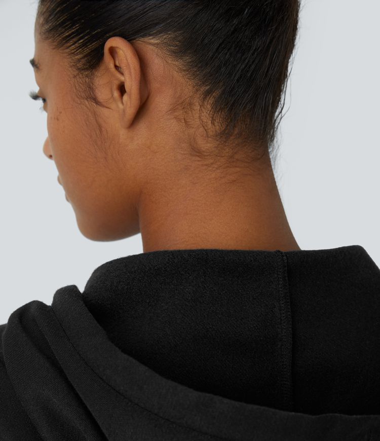 Hooded Drawstring Snap Button Kangaroo Pocket Relaxed Fleece Casual Sweatshirt