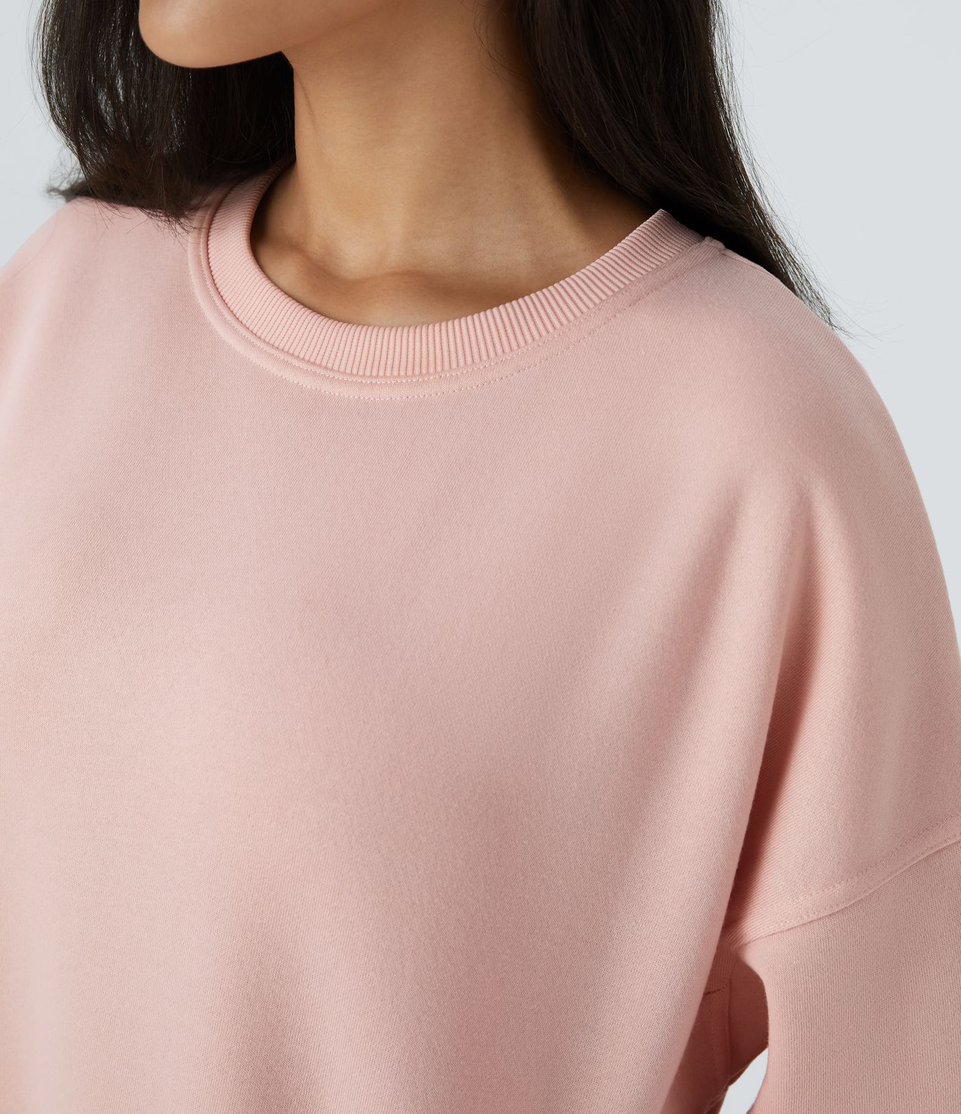 Round Neck Long Sleeve Pocket Oversize Fleece Casual Sweatshirt