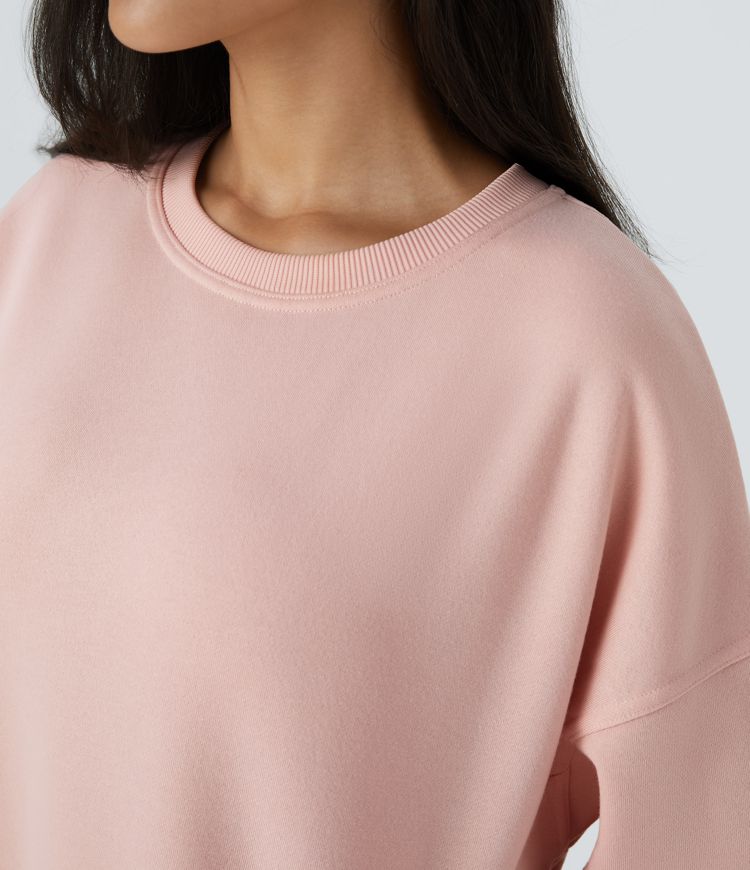 Round Neck Long Sleeve Side Pocket Oversize Fleece Casual Sweatshirt