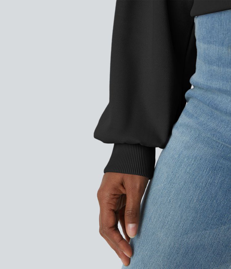 Round Neck Dropped Shoulder Bishop Sleeve Relaxed Casual Sweatshirt