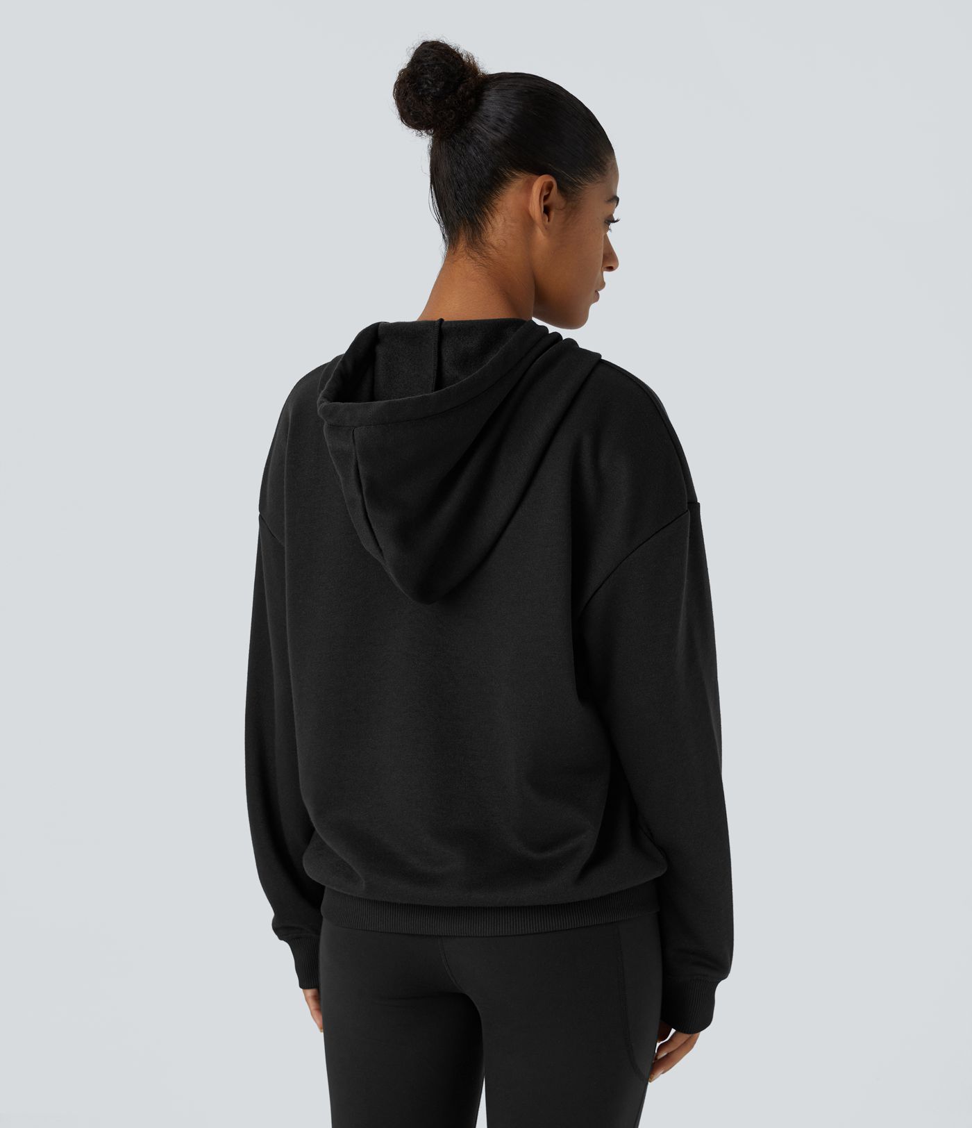 Hooded Drawstring Snap Button Kangaroo Pocket Relaxed Fleece Casual Sweatshirt