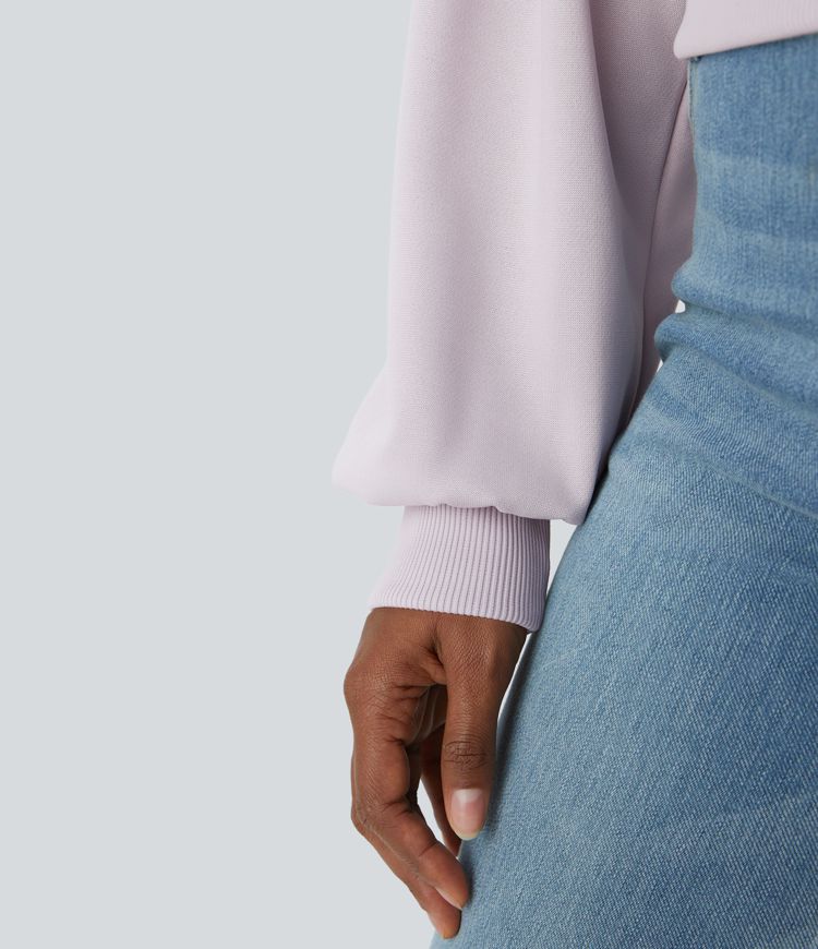 Round Neck Dropped Shoulder Bishop Sleeve Relaxed Casual Sweatshirt