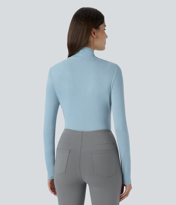 Cut Out Neck Long Sleeve Curved Hem Work Top