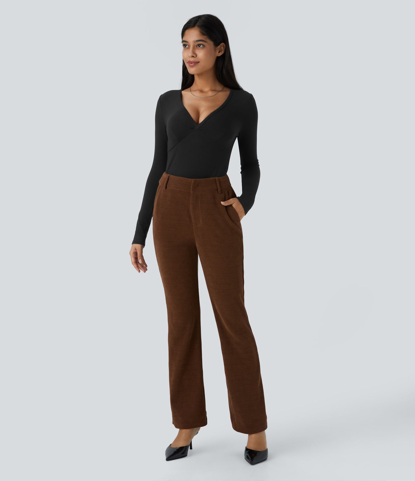 V Neck Long Sleeve Thermal Work Top