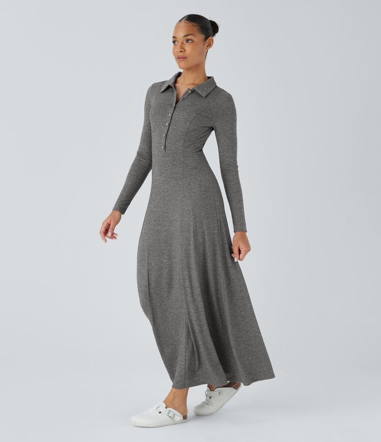 Long Sleeve Flare Maxi Casual Dress