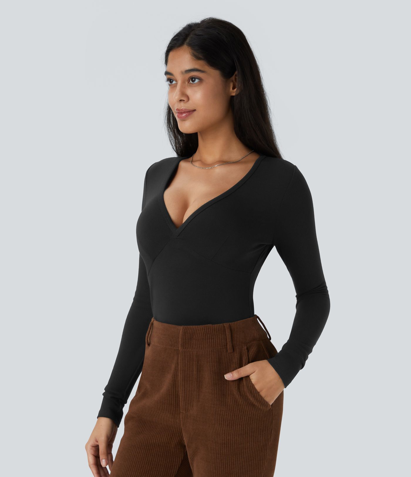 V Neck Long Sleeve Thermal Work Top