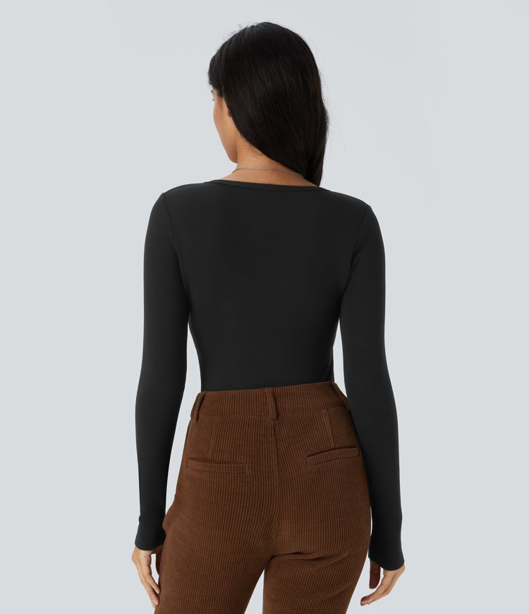 V Neck Long Sleeve Thermal Work Top