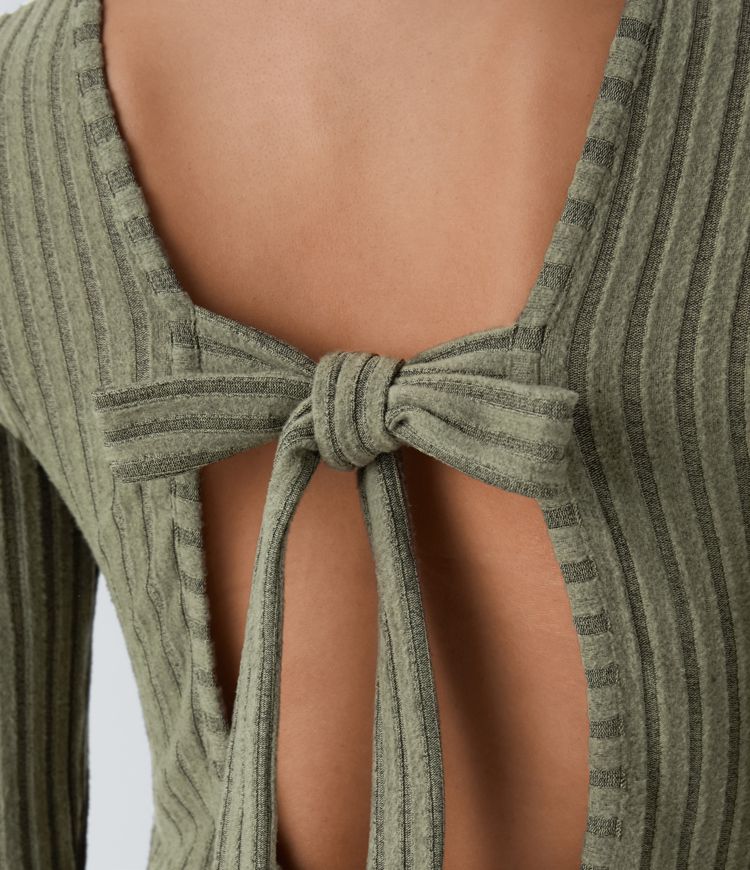 Vestido maxi ajustado sirena sin espalda lazo espalda acanalado