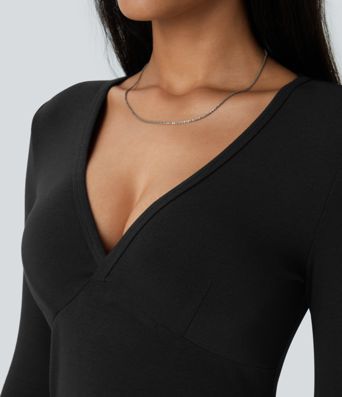 V Neck Long Sleeve Thermal Work Top