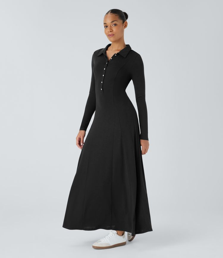 Long Sleeve Flare Maxi Casual Dress